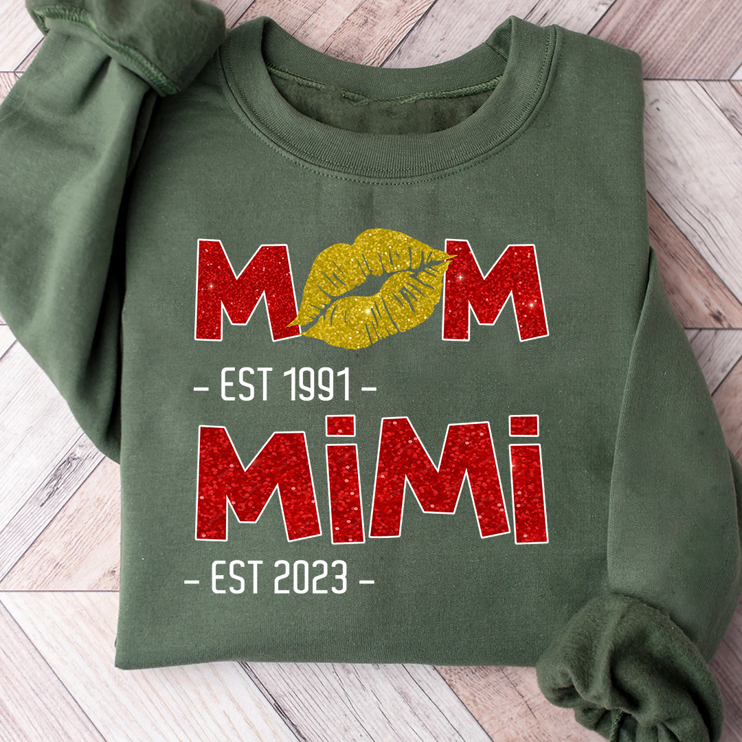 Lofaris Custom Mom Mimi Est Lip Print Glitter Sweatshirt
