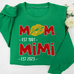 Lofaris Custom Mom Mimi Est Lip Print Glitter Sweatshirt