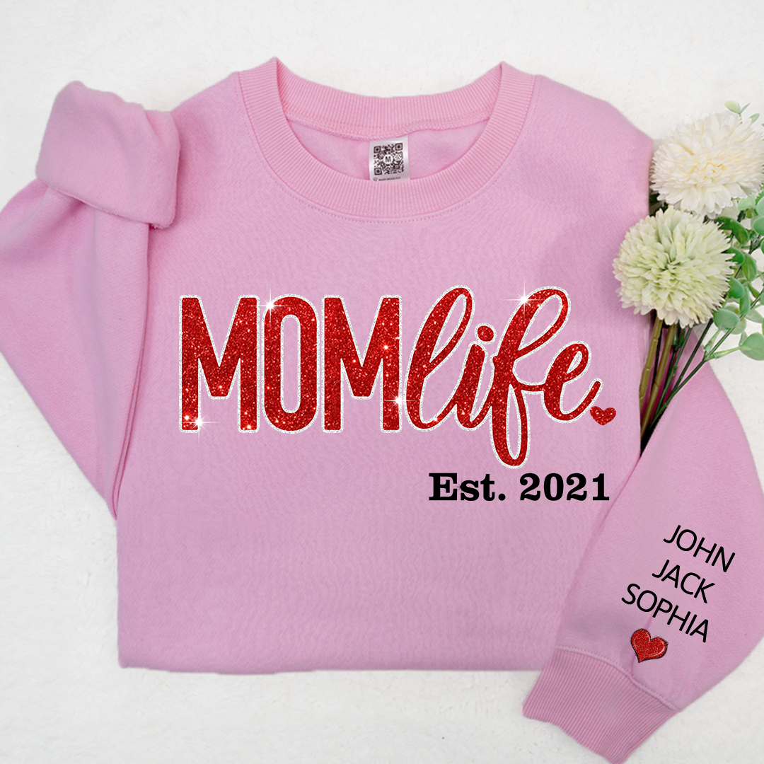 Lofaris Giltter Mom Life,Sleeve Print Gift For And Kids Sweatshirt