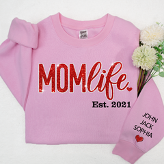 Lofaris Giltter Mom Life,Sleeve Print Gift For And Kids Sweatshirt