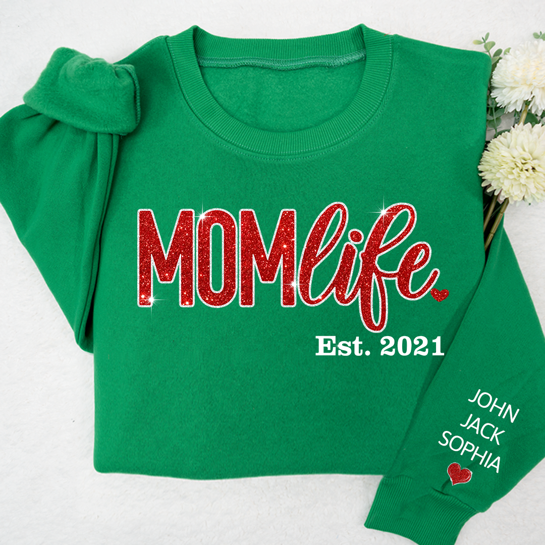 Lofaris Giltter Mom Life,Sleeve Print Gift For And Kids Sweatshirt