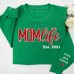 Lofaris Giltter Mom Life,Sleeve Print Gift For And Kids Sweatshirt