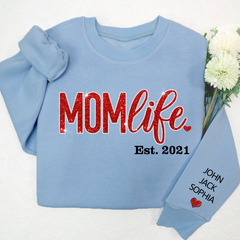 Lofaris Giltter Mom Life,Sleeve Print Gift For And Kids Sweatshirt