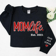 Lofaris Giltter Mom Life,Sleeve Print Gift For And Kids Sweatshirt