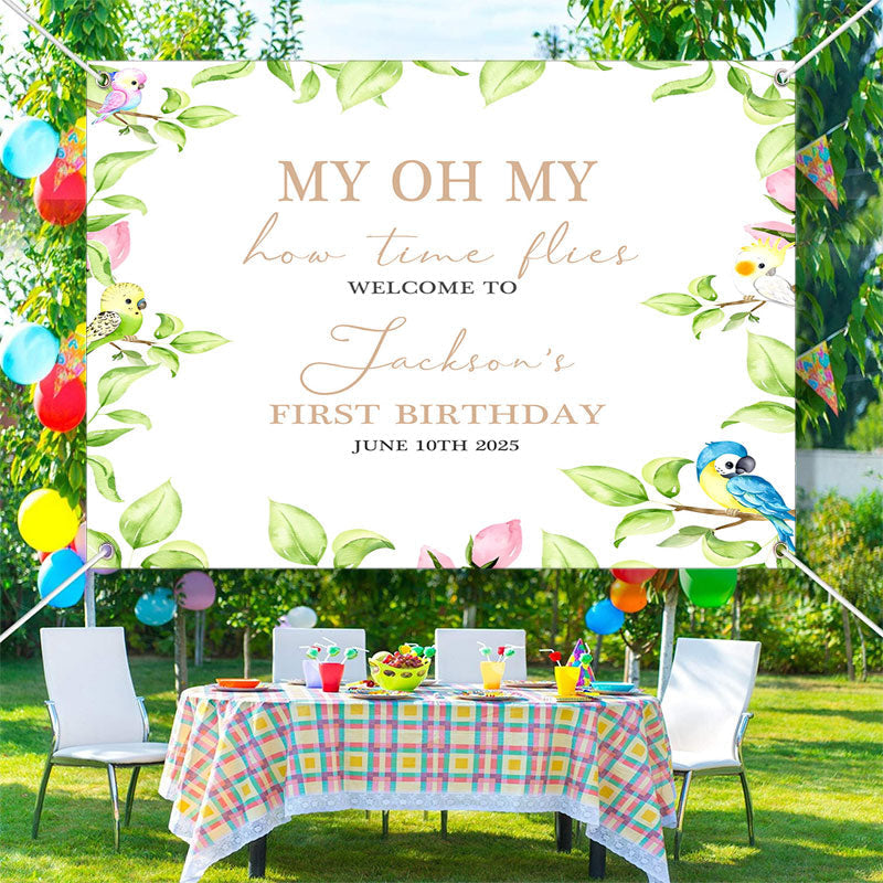 Lofaris Custom My Oh Leaf Bird Backdrop for 1st Birthday