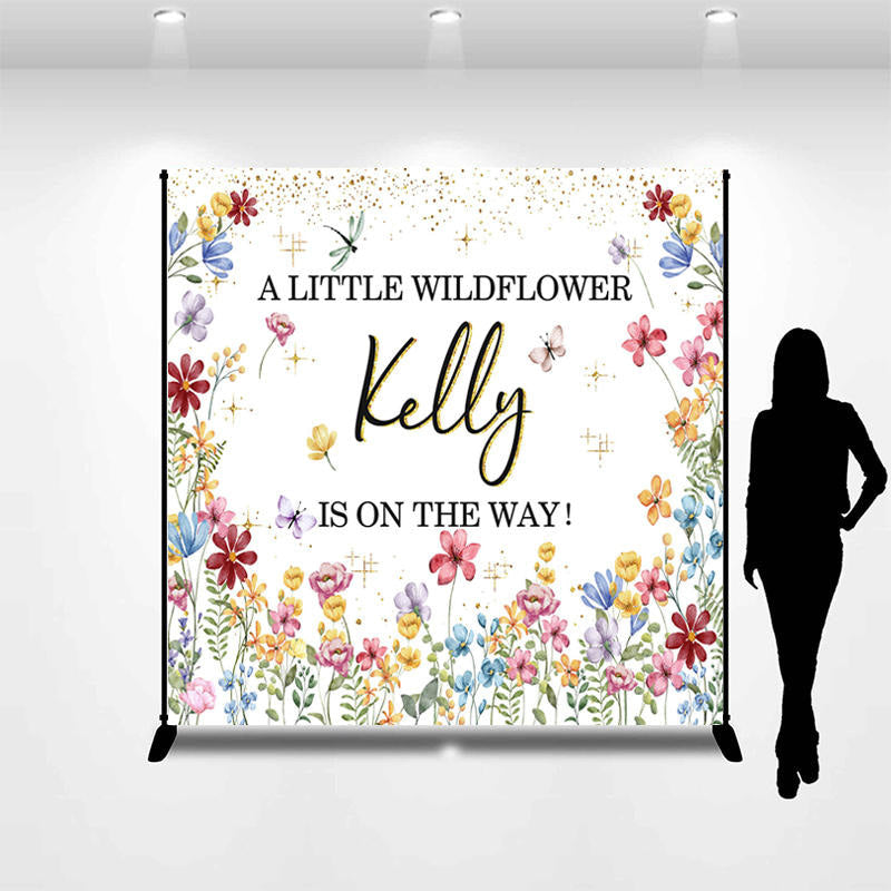 Lofaris Custom Name A Little Wildflower Baby Shower Backdrop