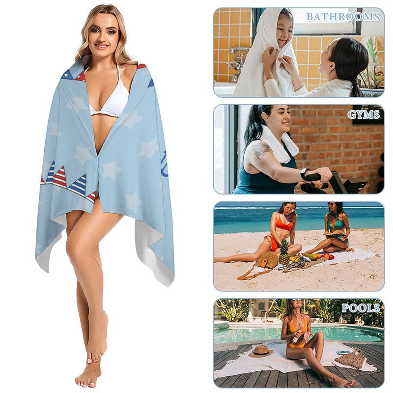 Lofaris Custom Name American Flag Blue Beach Towel