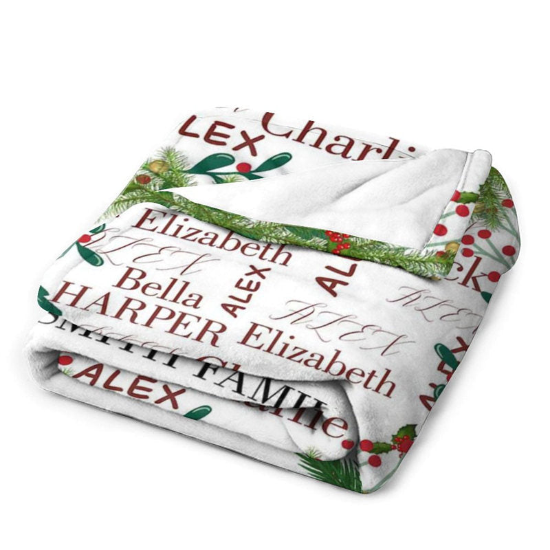Lofaris Custom Name Bauble Wreath Family Christmas Blanket