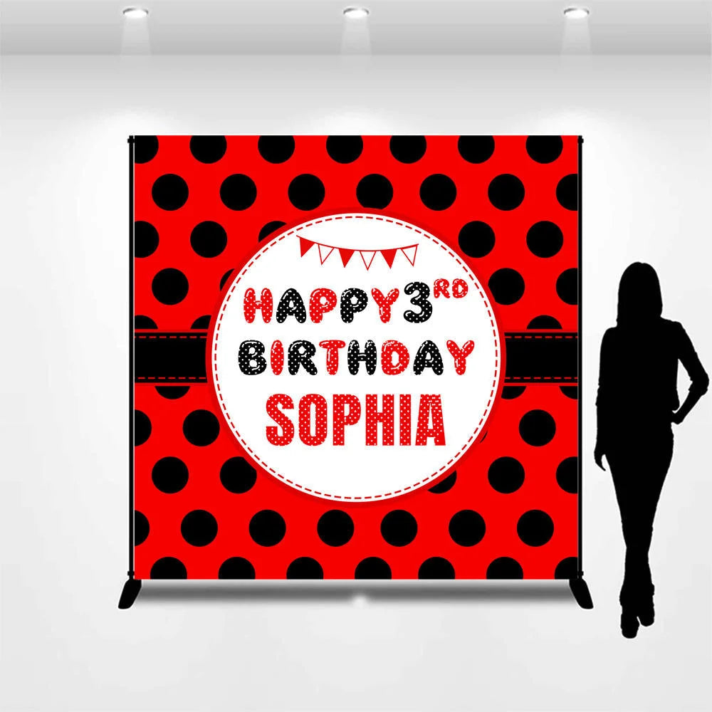 Lofaris Custom Name Black Dots Happy 3rd Birthday Backdrop