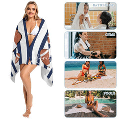 Lofaris Custom Name Black White Stripe Rugby Men Beach Towel