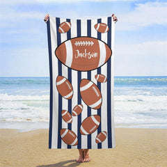 Lofaris Custom Name Black White Stripe Rugby Men Beach Towel