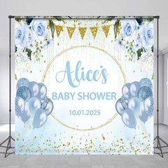 Lofaris Custom Name Blue Balloon Floral Baby Shower Backdrop