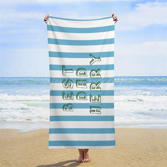 Lofaris Custom Name Blue White Stripe Beach Towel For Men