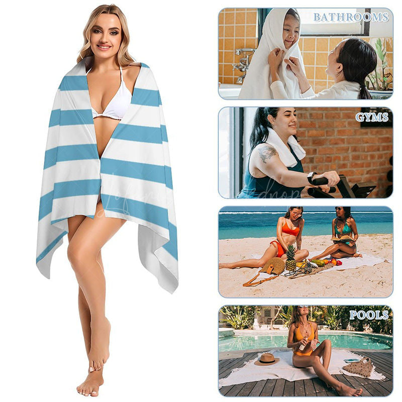 Lofaris Custom Name Blue White Stripe Beach Towel For Men