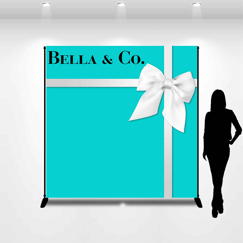 Lofaris Custom Name Bow Tiffany Blue Birthday Backdrop
