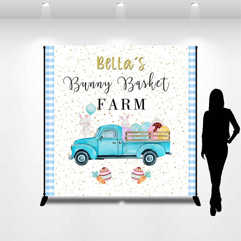 Lofaris Custom Name Bunny Basket Farm Truck Easter Backdrop