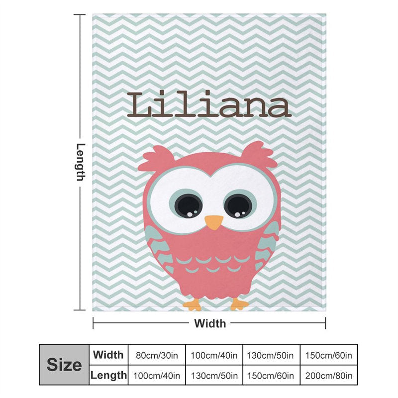 Lofaris Custom Name Cartoon Owl Chevron Pattern Blanket