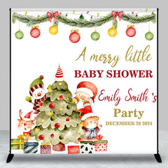 Lofaris Custom Name Christmas Tree Baby Shower Backdrop