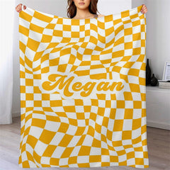 Lofaris Custom Name Classy Yellow Contort Checkered Blanket