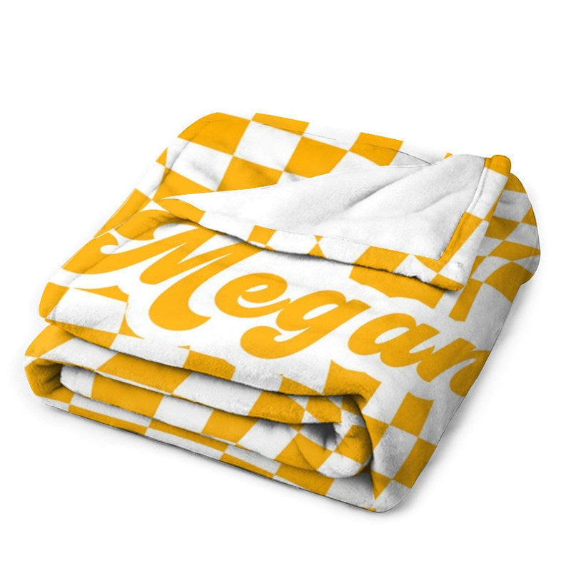 Lofaris Custom Name Classy Yellow Contort Checkered Blanket
