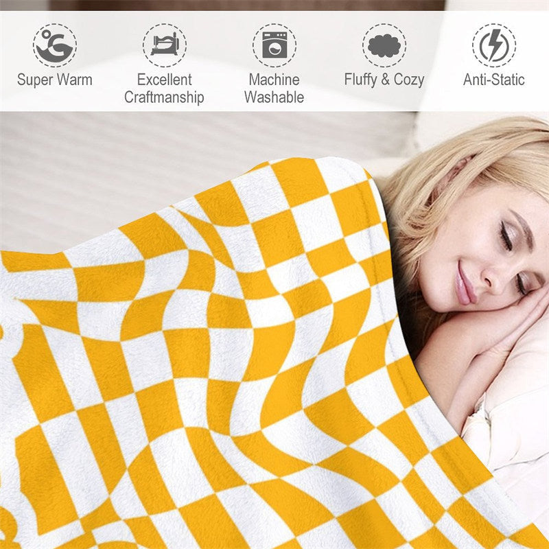 Lofaris Custom Name Classy Yellow Contort Checkered Blanket