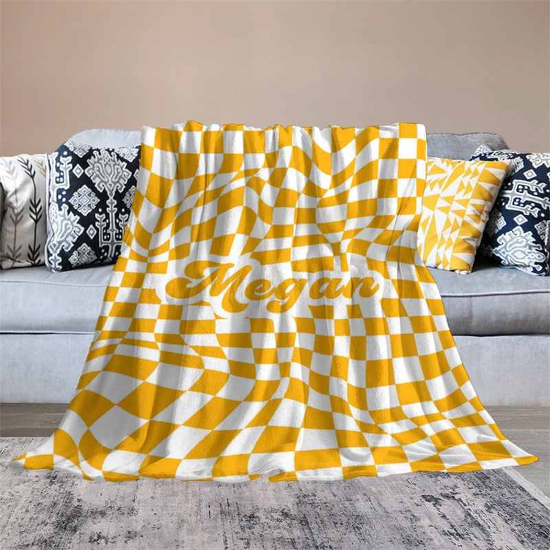 Lofaris Custom Name Classy Yellow Contort Checkered Blanket