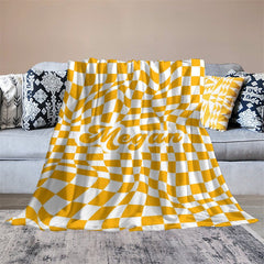 Lofaris Custom Name Classy Yellow Contort Checkered Blanket