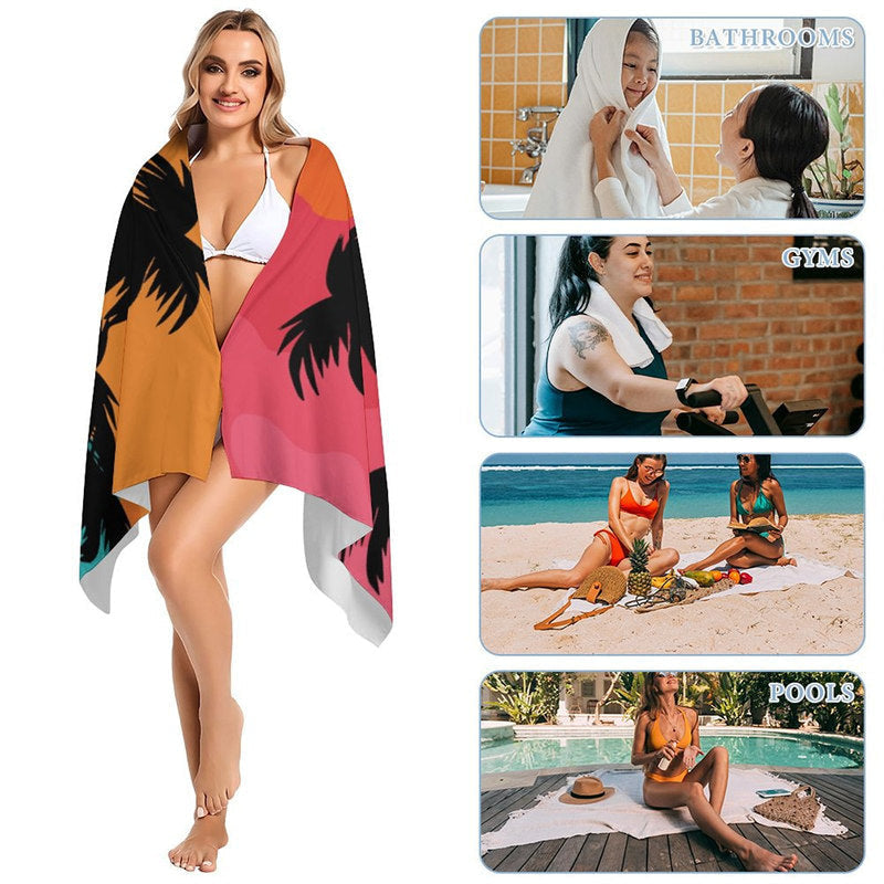 Lofaris Custom Name Coconut Tree Summer Sunset Beach Towel