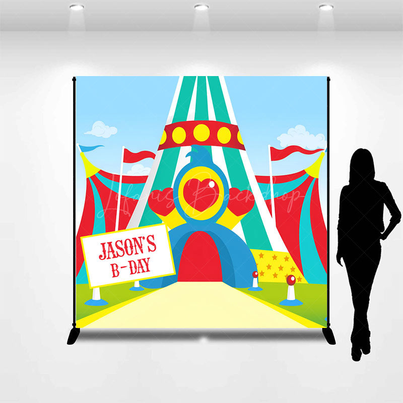 Lofaris Custom Name Colorful Circus Tent Birthday Backdrop