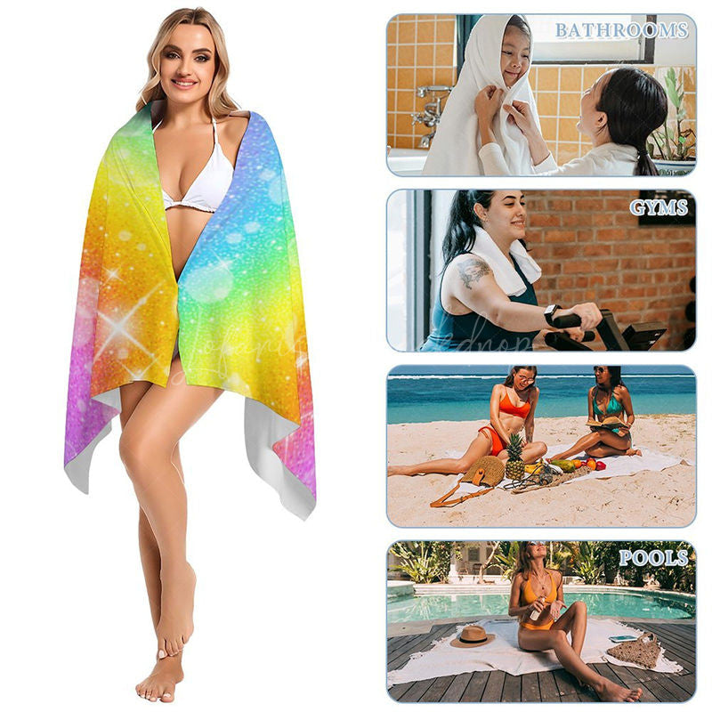 Lofaris Custom Name Colorful Rainbow Sparkle Beach Towel