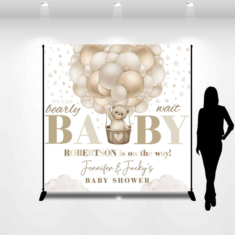 Lofaris Custom Name Cute Bear Balloons Baby Shower Backdrop