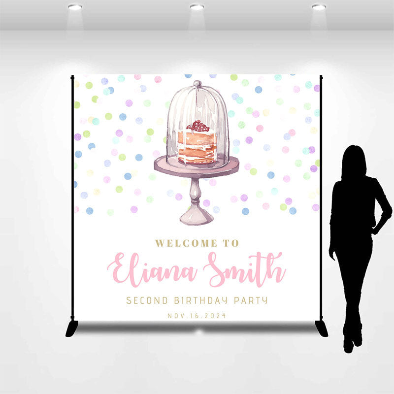 Lofaris Custom Name Dessert Cake Dots 2nd Birthday Backdrop