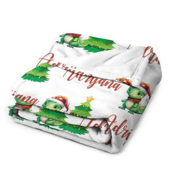 Lofaris Custom Name Dinosaur Pine Tree Christmas Blanket
