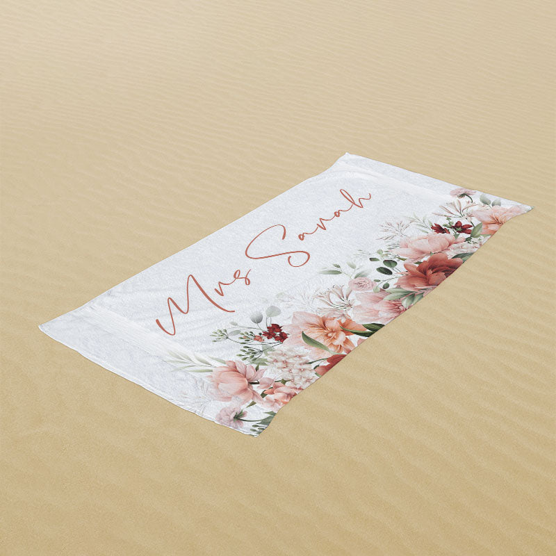 Lofaris Custom Name Floral Bride Pool Beach Towel