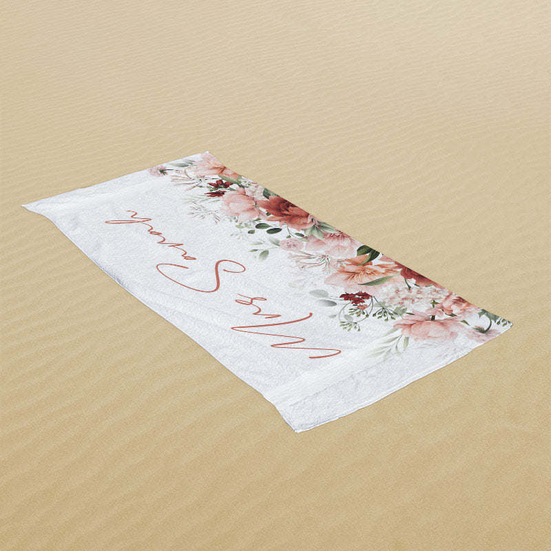 Lofaris Custom Name Floral Bride Pool Beach Towel