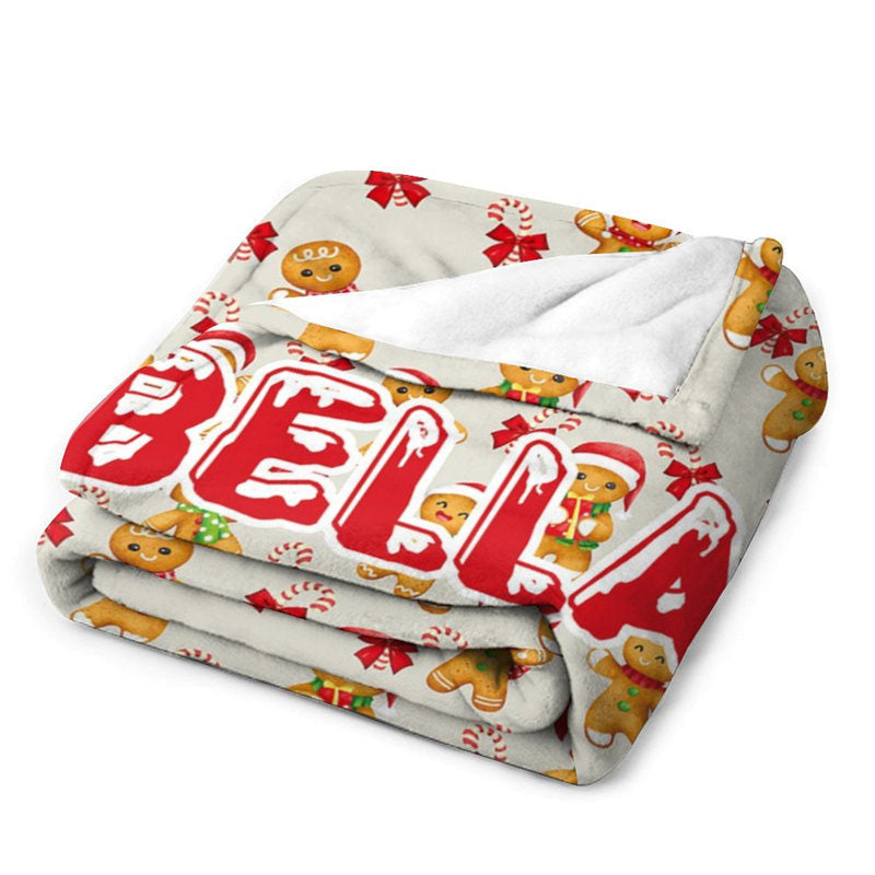 Lofaris Custom Name Gingerbread Man Repeat Christmas Blanket