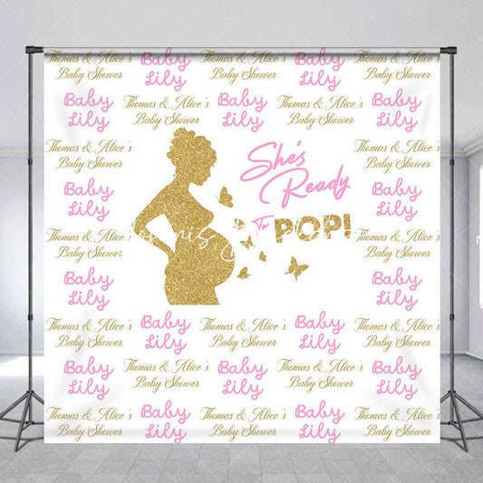 Lofaris Custom Name Gold Pregnant Woman Baby Shower Backdrop