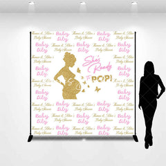 Lofaris Custom Name Gold Pregnant Woman Baby Shower Backdrop
