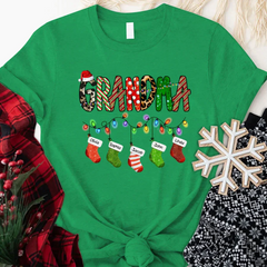 Lofaris Custom Name Grandma Christmas Stockings T-Shirt