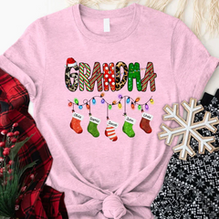 Lofaris Custom Name Grandma Christmas Stockings T-Shirt