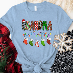 Lofaris Custom Name Grandma Christmas Stockings T-Shirt