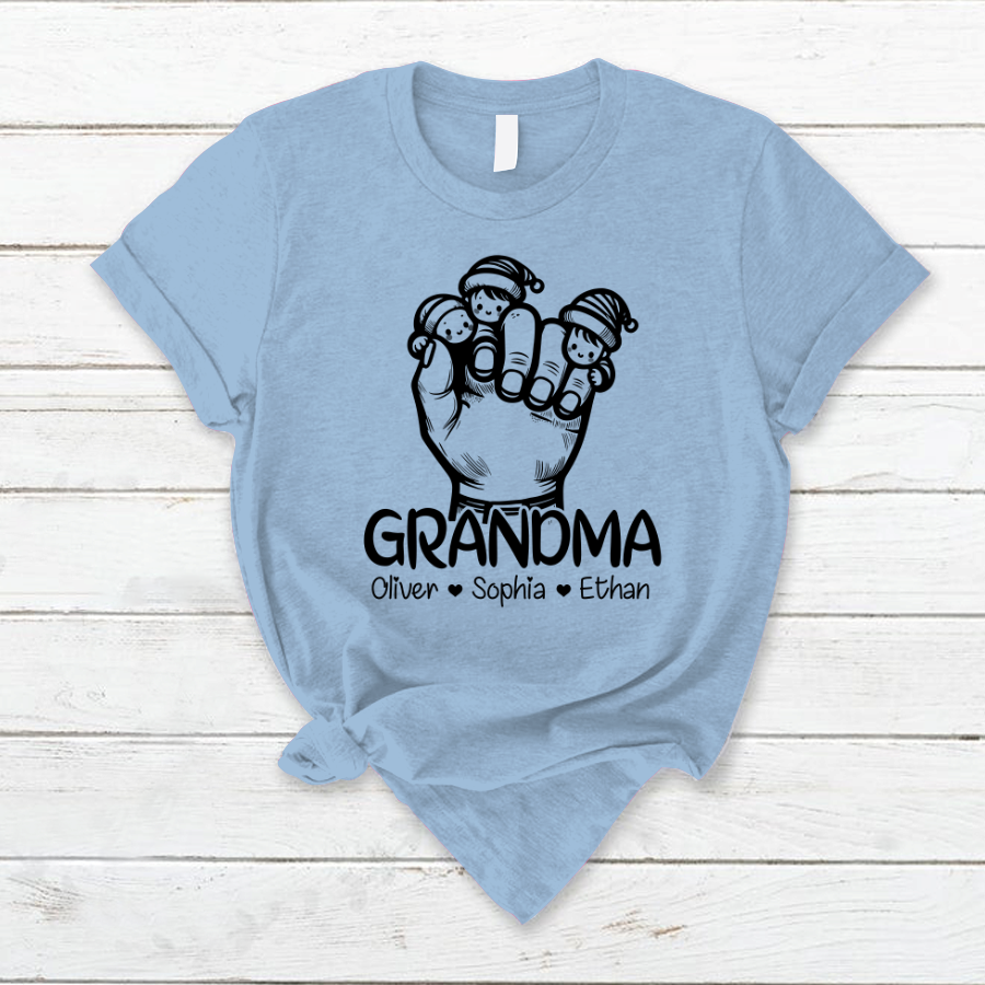 Lofaris Custom Name Grandma Hands Christmas Gift T-Shirt