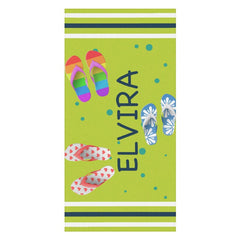 Lofaris Custom Name Green Beach Slippers Summer Towel