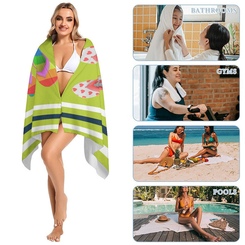 Lofaris Custom Name Green Beach Slippers Summer Towel