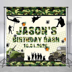 Lofaris Custom Name Green Camouflage Boy Birthday Backdrop
