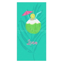 Lofaris Custom Name Green Leaves Coconut Summer Beach Towel
