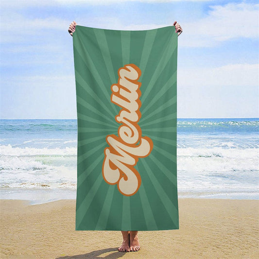 Lofaris Custom Name Green Stripe Summer Beach Towel for Gifts