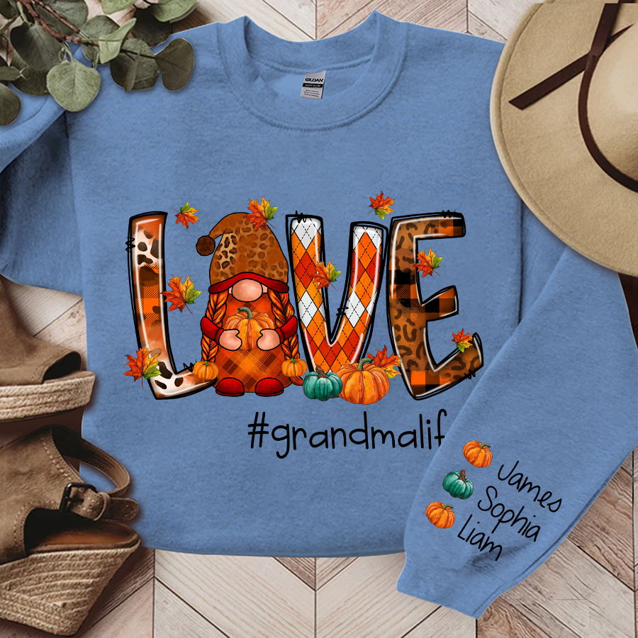 Lofaris Love Gnome Autumn Grandma Life Custom & Kids Sweatshirt Gift TH