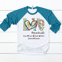 Lofaris Custom Name Love Grandma Life Kids Baseball Shirt