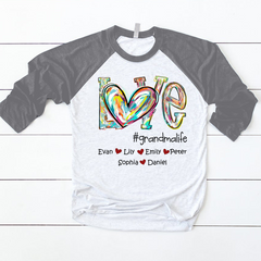 Lofaris Custom Name Love Grandma Life Kids Baseball Shirt